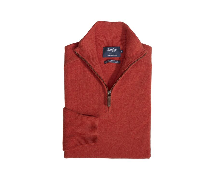 Pull col zippé homme laine Feu chiné - KENNETH