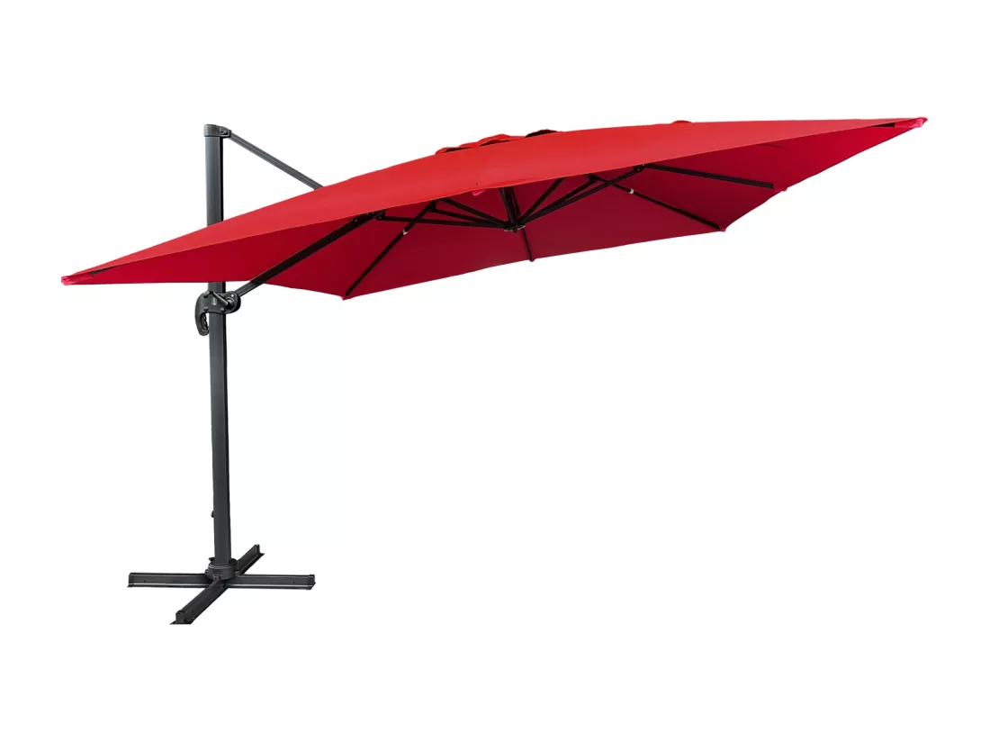 Parasol déporté MOLOKAI carré 3x3m rouge + housse - HAPPY GARDEN