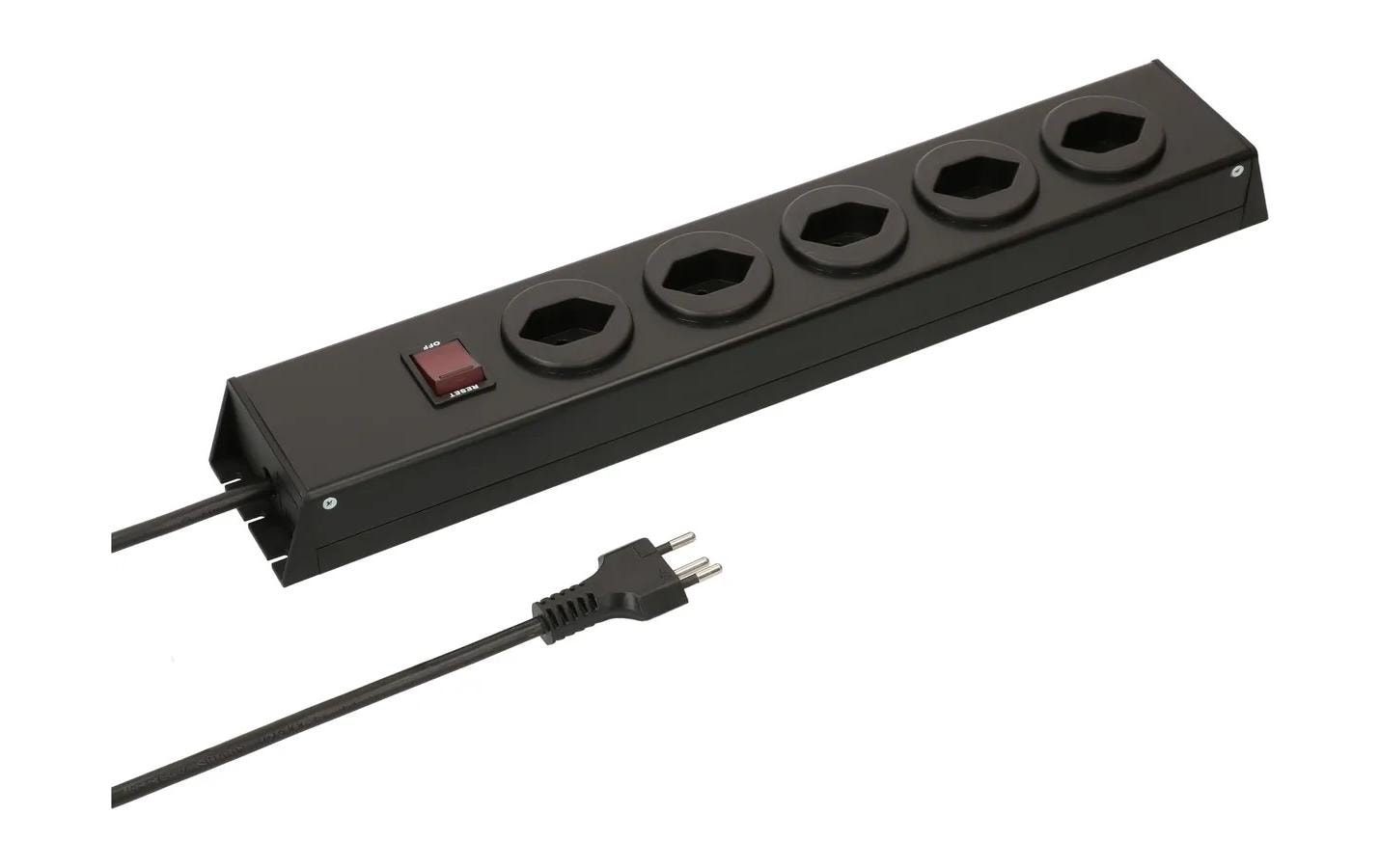 Steckdosenleiste Power Line 5x T13 mit SchalterSchwarze Mehrfachsteckdose mit Schalter und 1.5 m langem Kabel