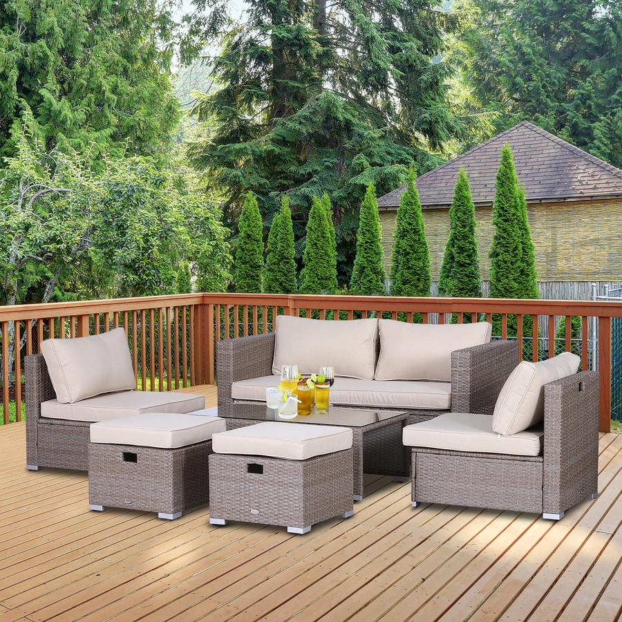 Outsunny Rattan Gartensitzgruppe als 6-teiliges Set creme