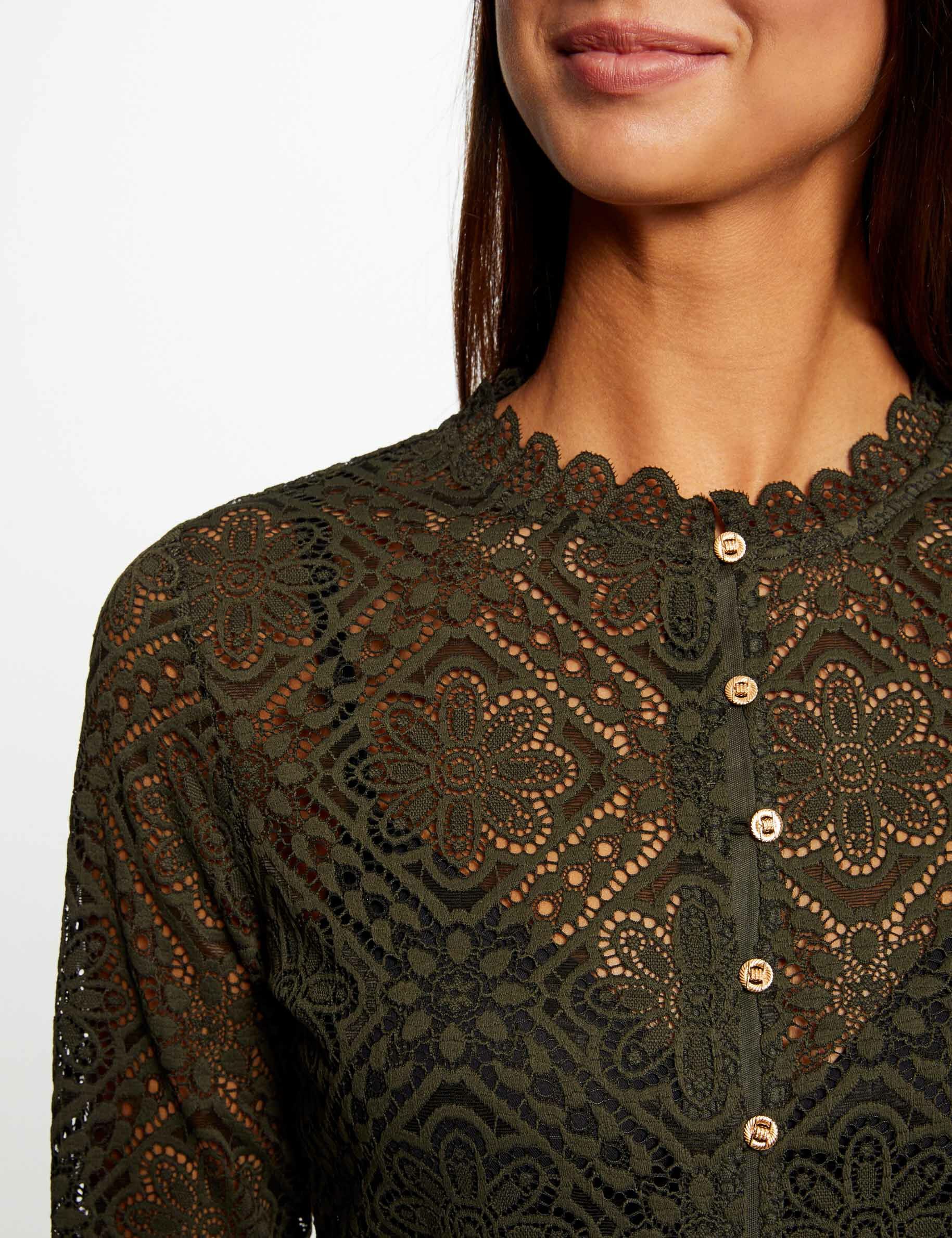 T-shirt manches longues en dentelle vert fonce femme - vert_fonce