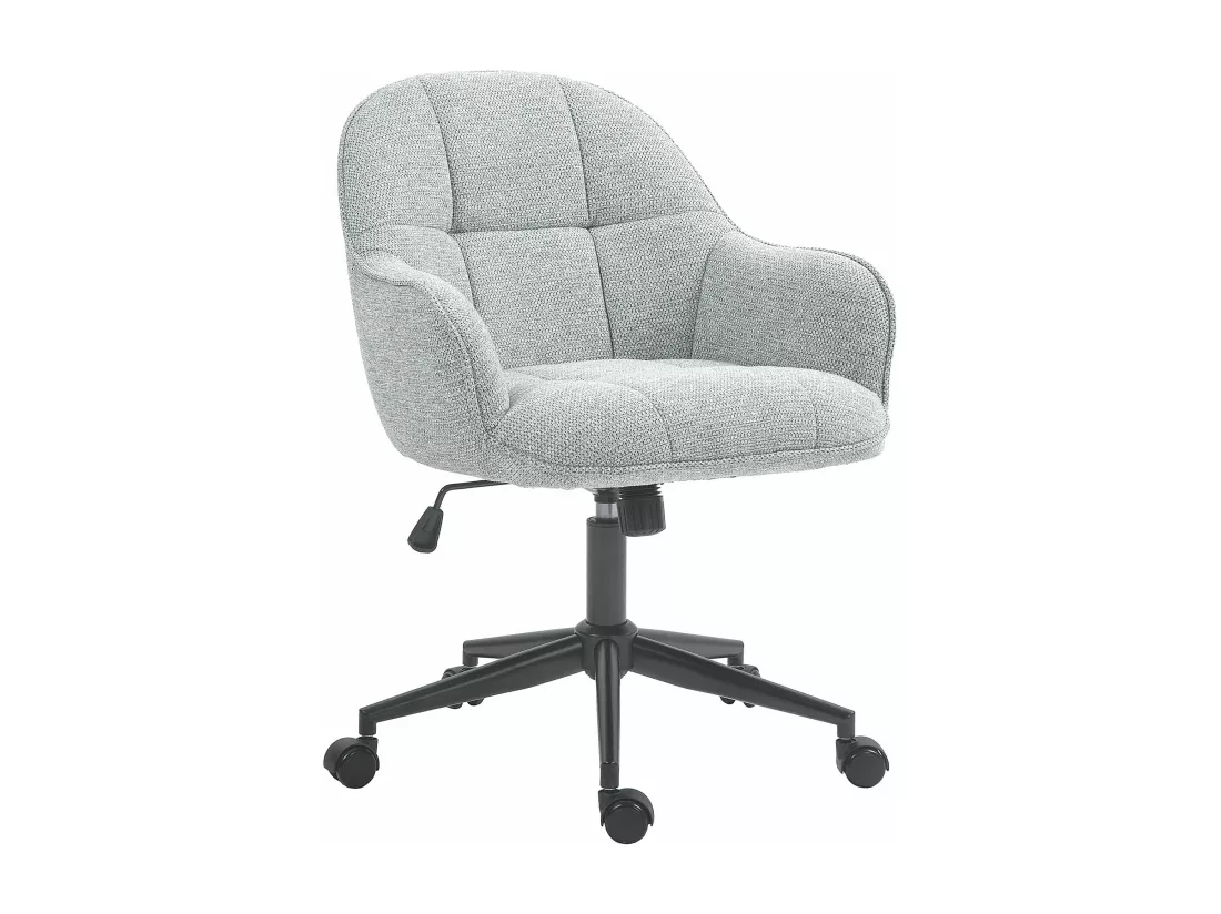 Chaise de bureau design Chesterfield dossier assise effet capitonnée hauteur réglable pivotante métal noir tissu gris
