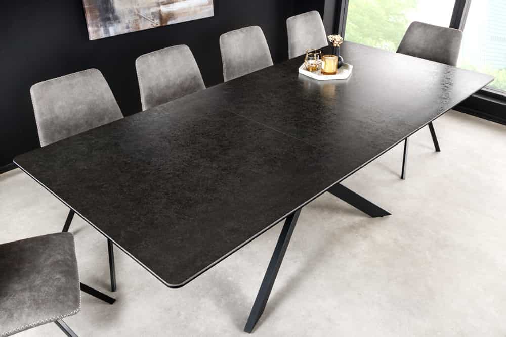 Ausziehbarer Esstisch ALPINE 160-200cm anthrazit Keramik schwarzes Metallgestell