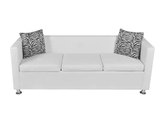 NETTLIFE Canapé à 3 places cuir artificiel blanc