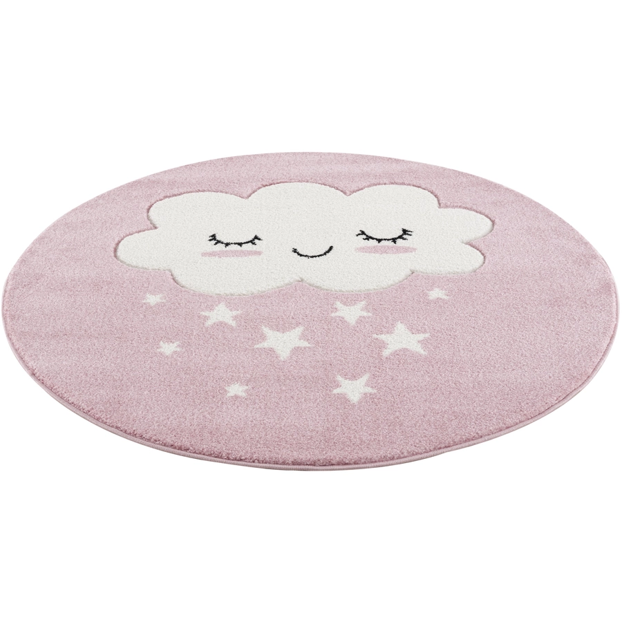 LIVONE Kinderteppich Kids love Rugs WOLKE Rund rosaweiss