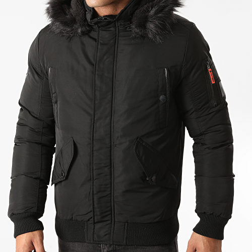 Veste Bomber Capuche Fourrure Shark Noir