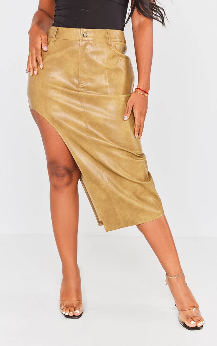 Kaki Jupe Midaxi Asymétrique En Synthétiquecuir Effet Délavé Shape