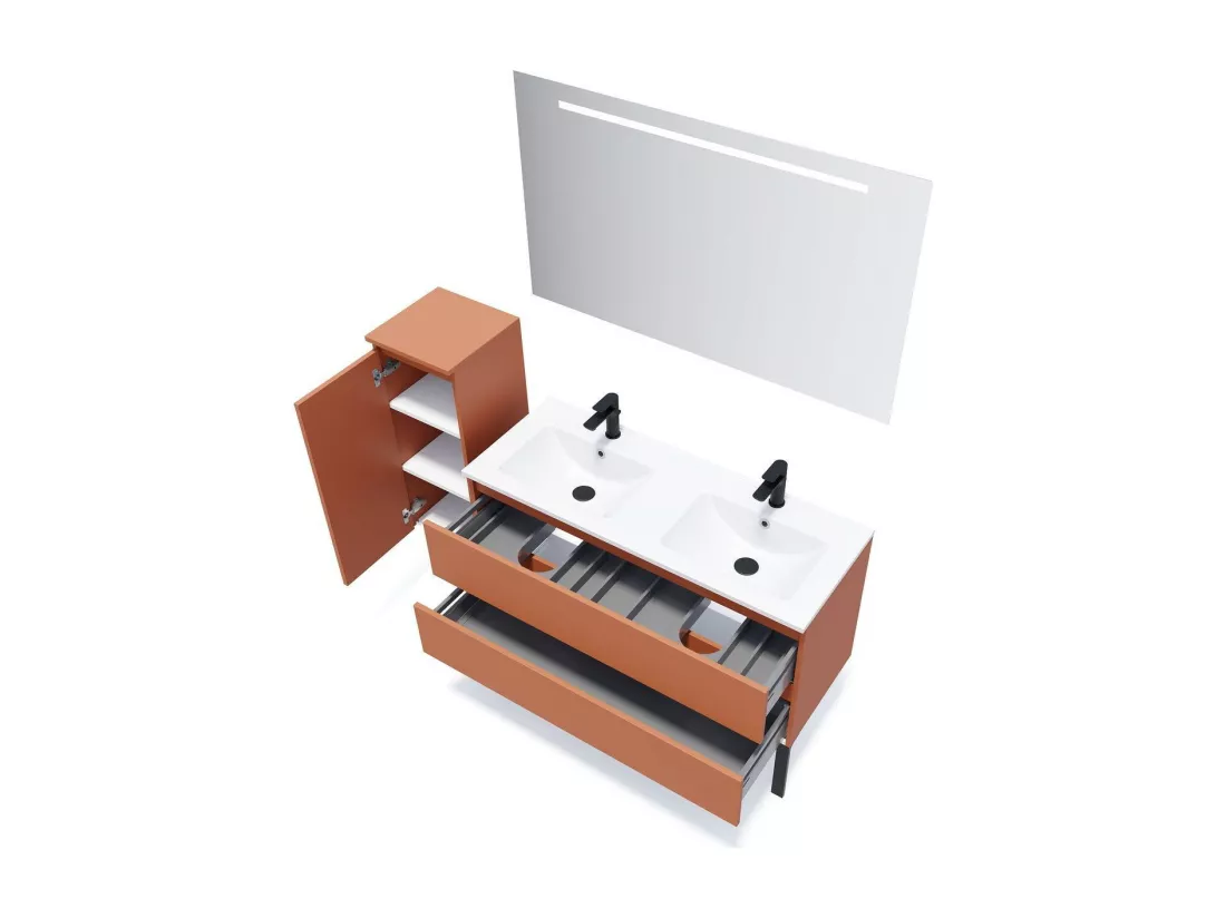Meuble de salle de bain suspendu double vasque intégrée 120cm 2 tiroirs Terracotta - Hudson