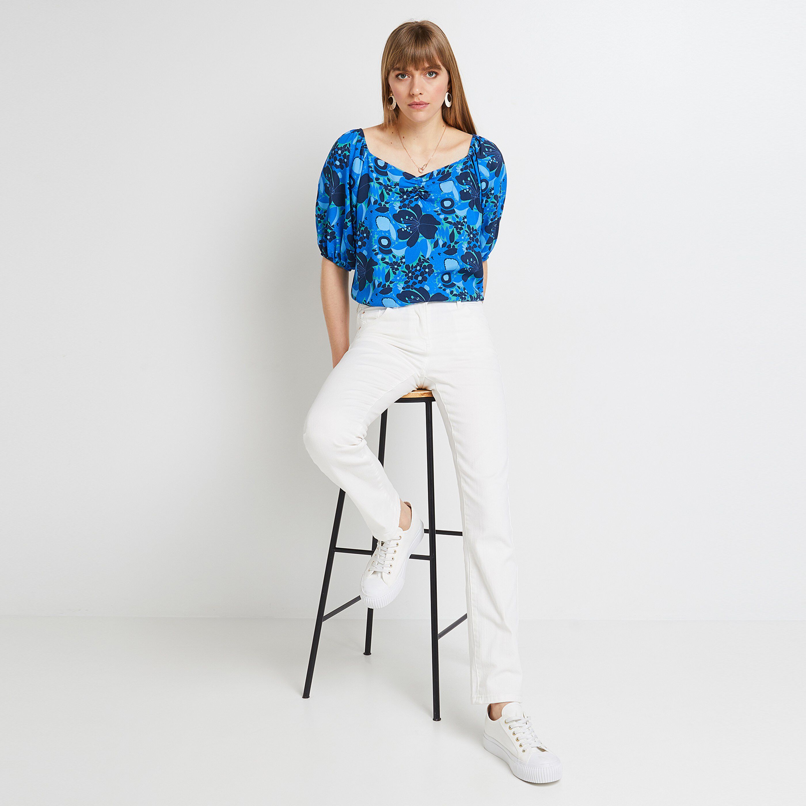 Blouse imprimée femme - BLEU