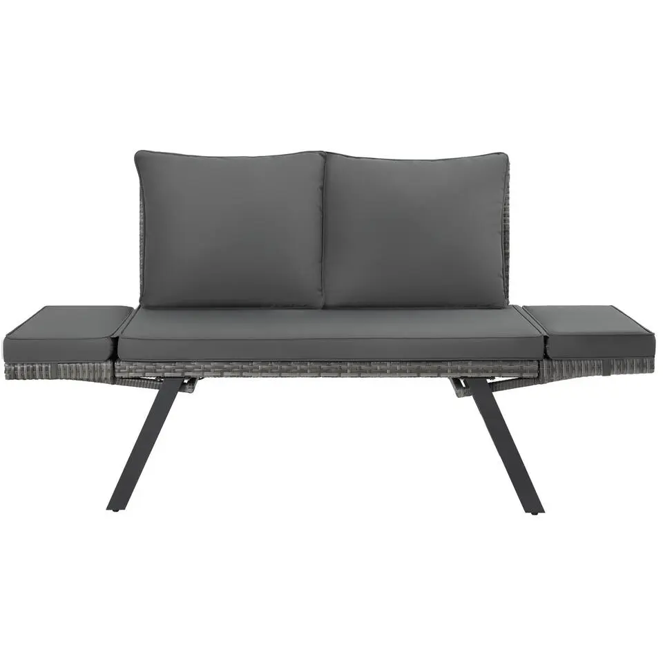 tectake Wicker-loungesofa Sintra, verstelbare armleuningen, 2in1, Grijs