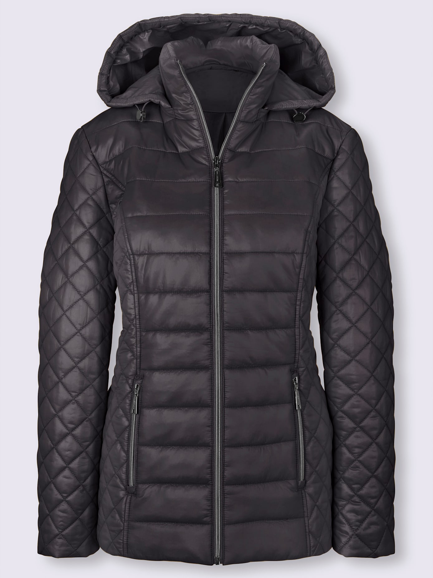 Veste chaude rembourrée piquée motifs losanges col montant avec capuche