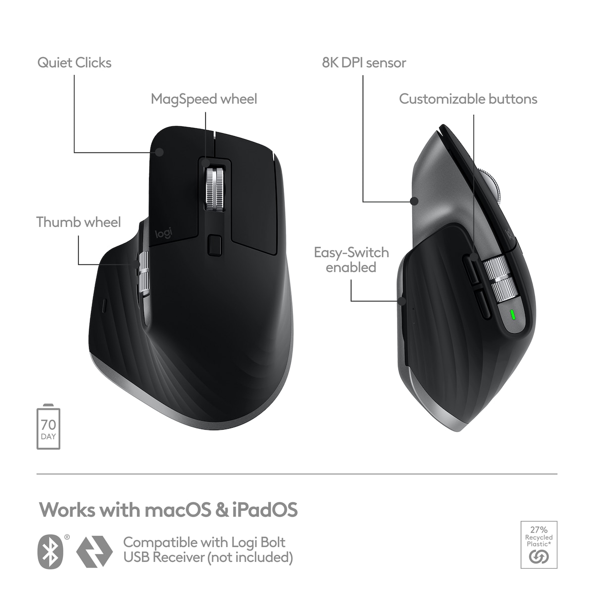 Logitech MX Master 3S for Mac trådløs mus (space grey)