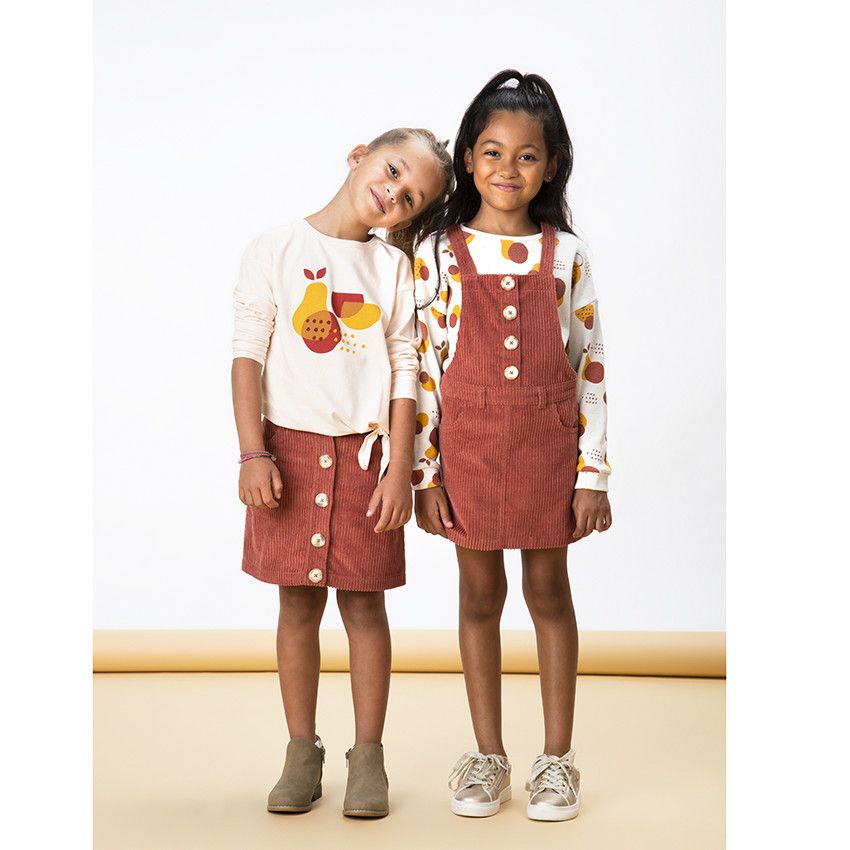 Robe salopette en velours côtelé pour enfant fille - Rouge