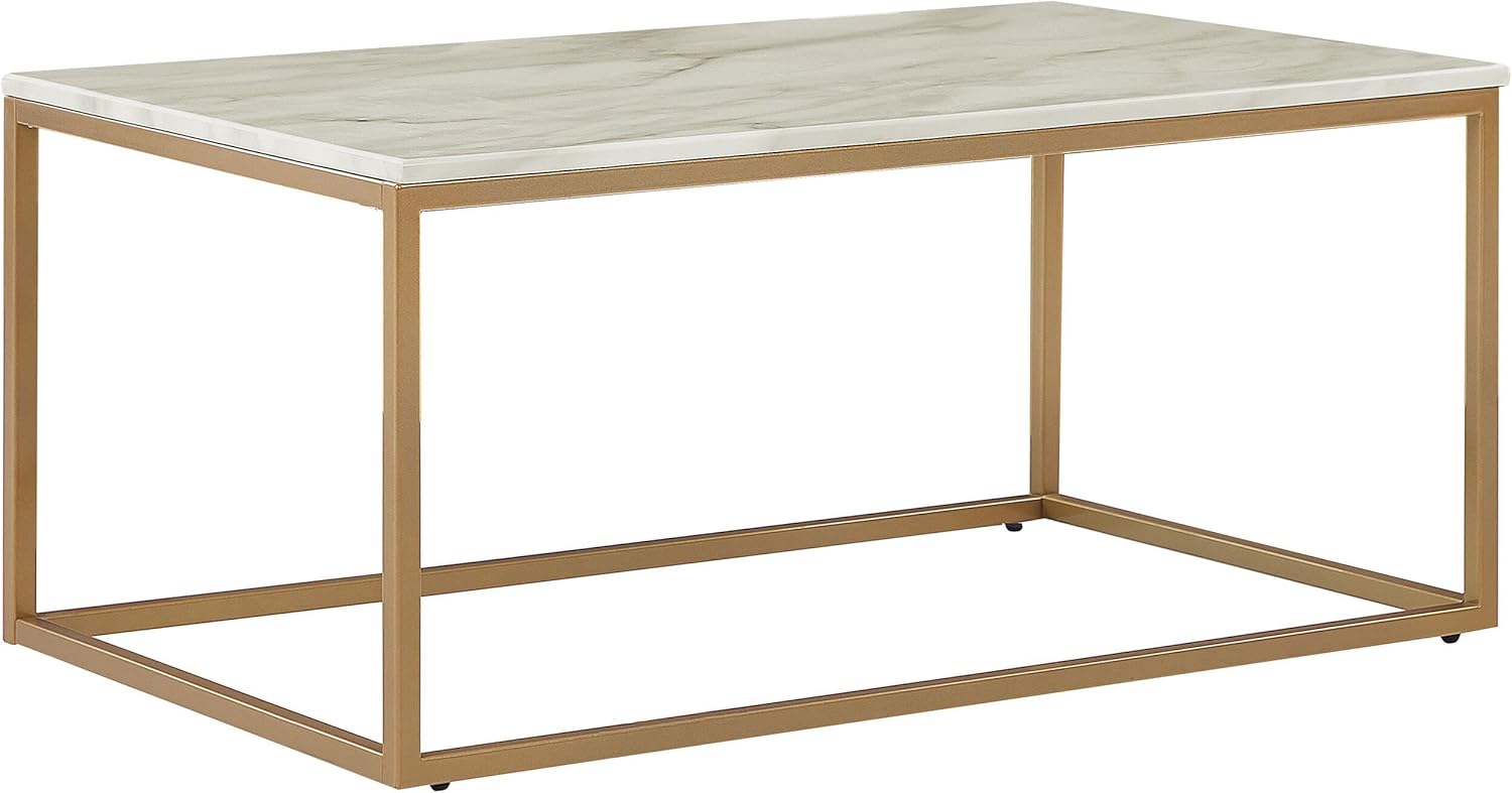 Beliani Trendy Couchtisch beige Marmor-Optik goldene Beine Delano
