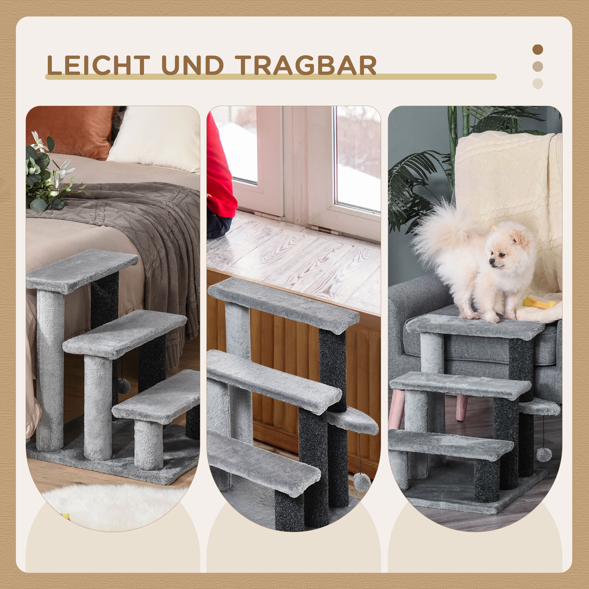 PawHut Haustiertreppe mit Kratzsäulen grau 45 x 40 x 48 cm (LxBxH)
