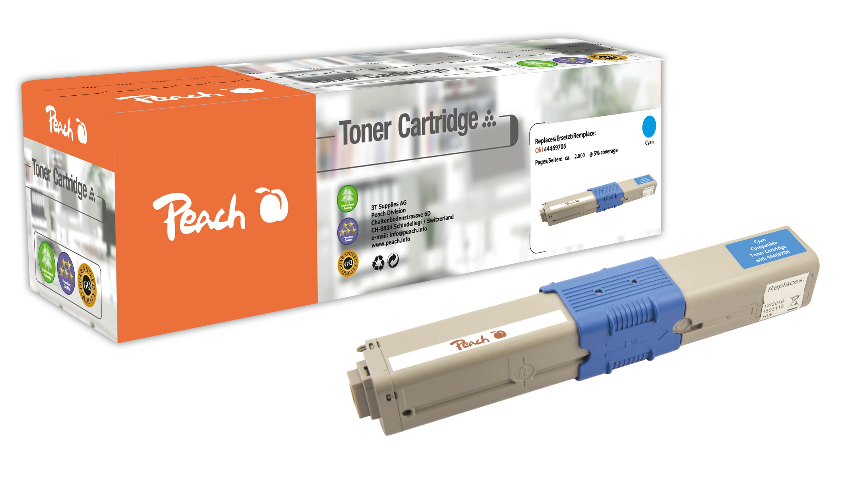 Peach O4446/4449 Toner cy ersetzt OKI 44469706 für z.B. OKI MC 352 DN, OKI MC 362 DN, OKI C 310 DN, OKI C 330 DN, OKI C 331 DN, OKI C 510 DN (wiederaufbereitet)