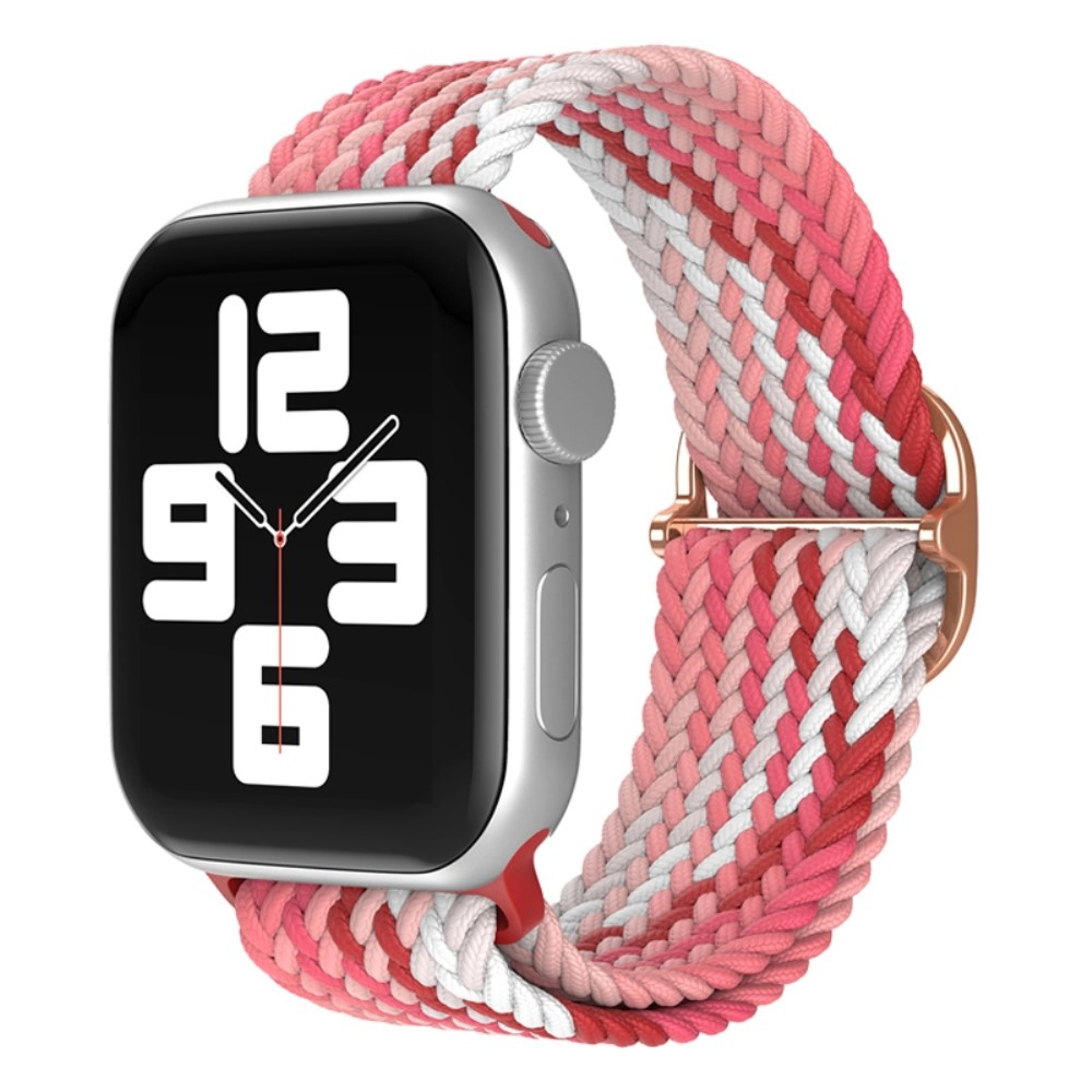 Apple Watch (42/41/40/38 mm) Elastisches Nylon Gummi Armband mit Schnalle (Gelenkumfang: 150-240mm) - Weiss / Pink