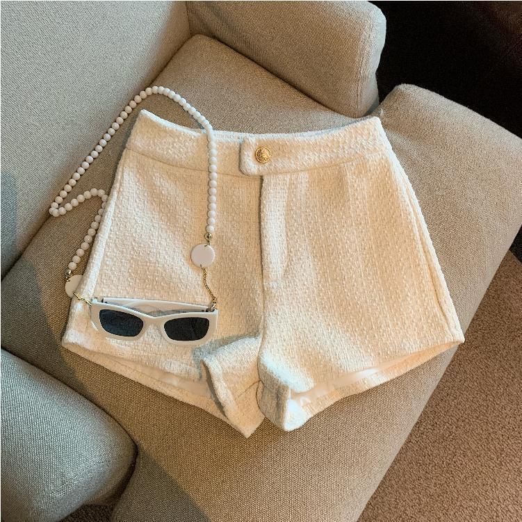 Bakli - Hoge taille effen tweed shorts