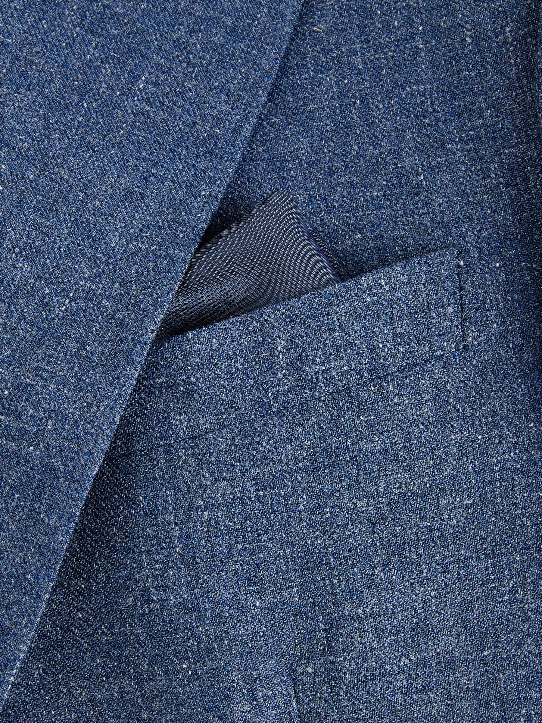 Blauw - Slim-fit kostuum van linnenmix: jasje