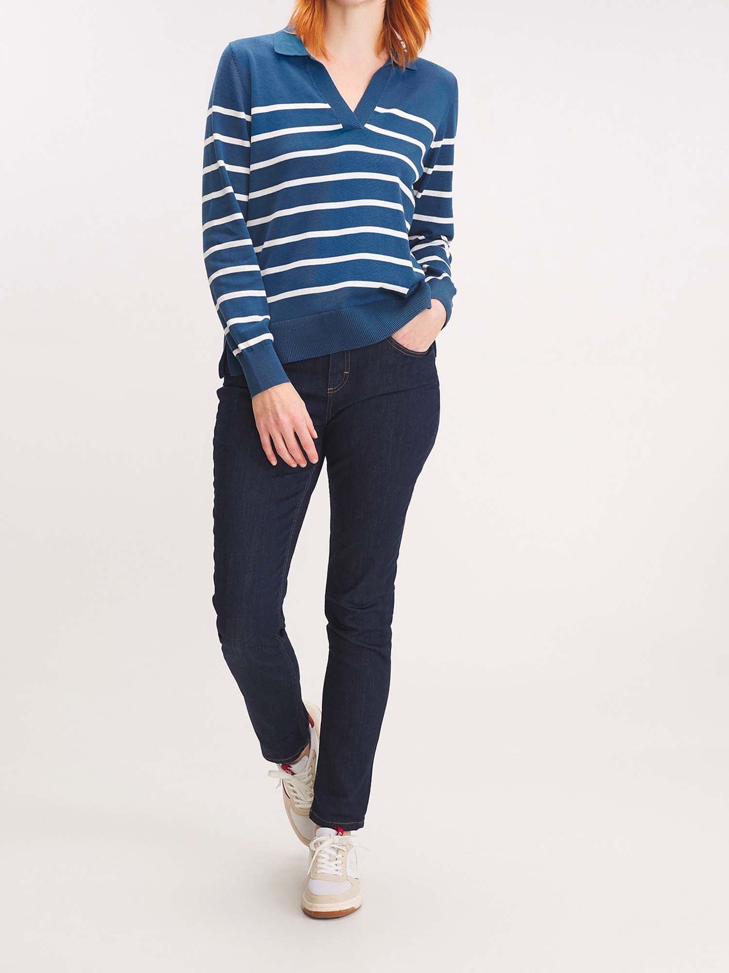 Pull Femme Marinière Tricot Coton Marine