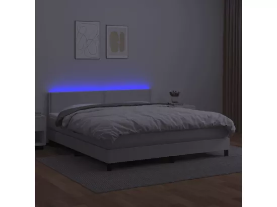 Sommier tapissier et matelas et LED Blanc 180x200 cm Similicuir