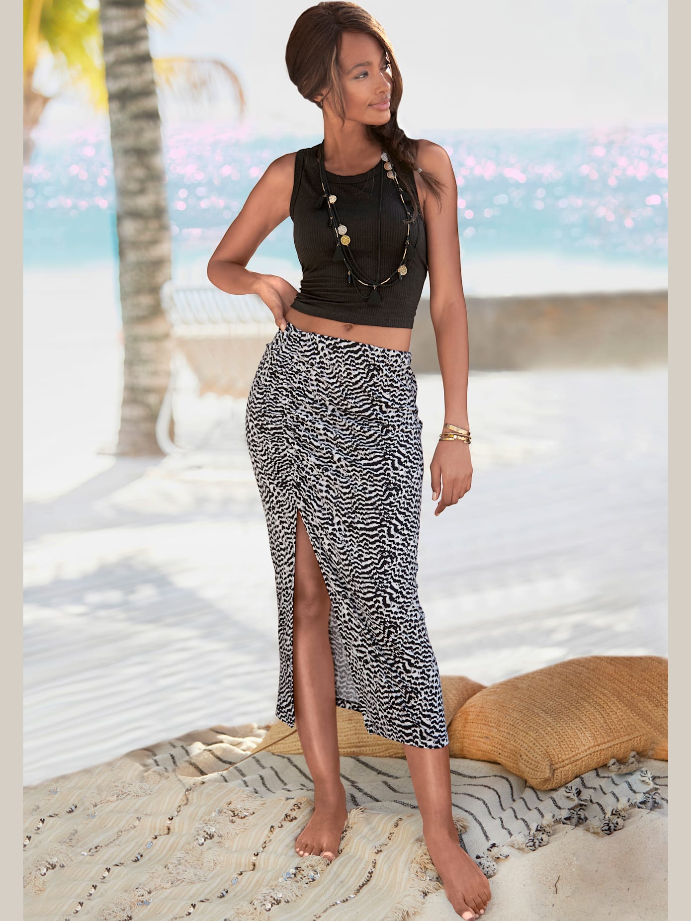 Jupe midi ceinture avec élastique intégré