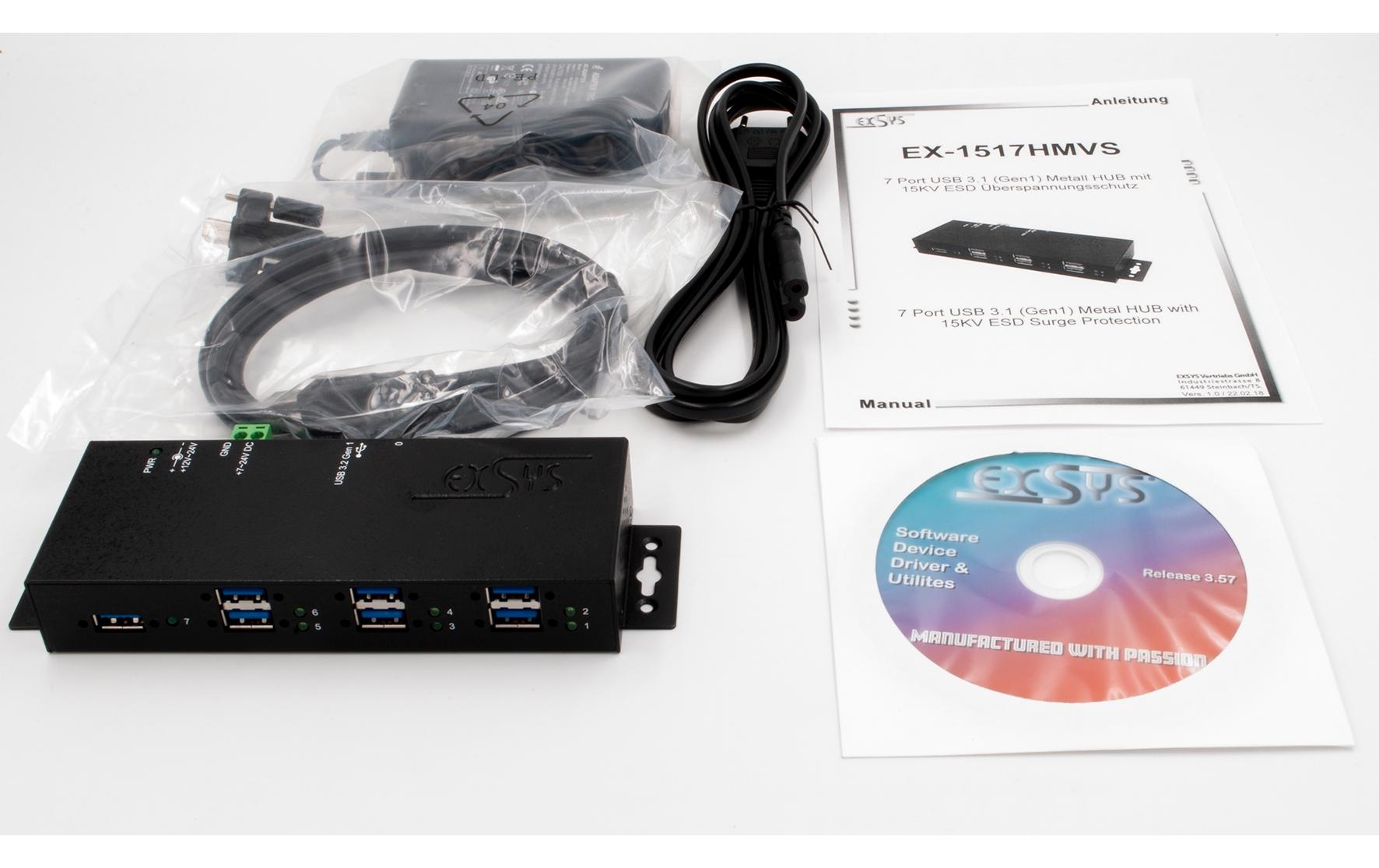 USB-Hub EX-1517HMVS 7-Port USB 3.2 Gen 1 (Managed)<br>Managed 7-Port USB 3.2 Gen 1 Metall HUB mit 15KV EDS Überspannungsschutz