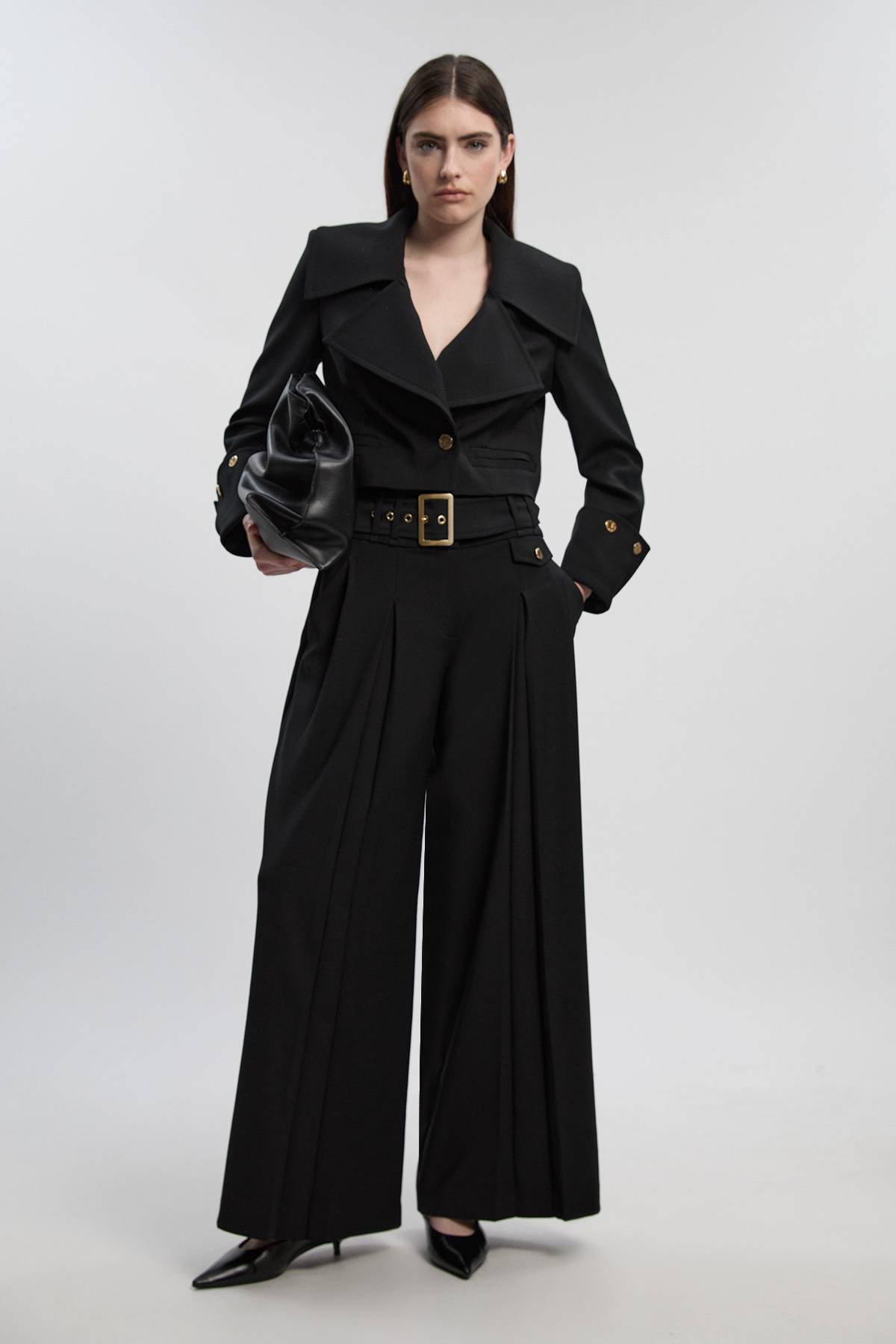 KarenMillen Pantalon Large Plissé Ceinturé Tailleur Raffiné
