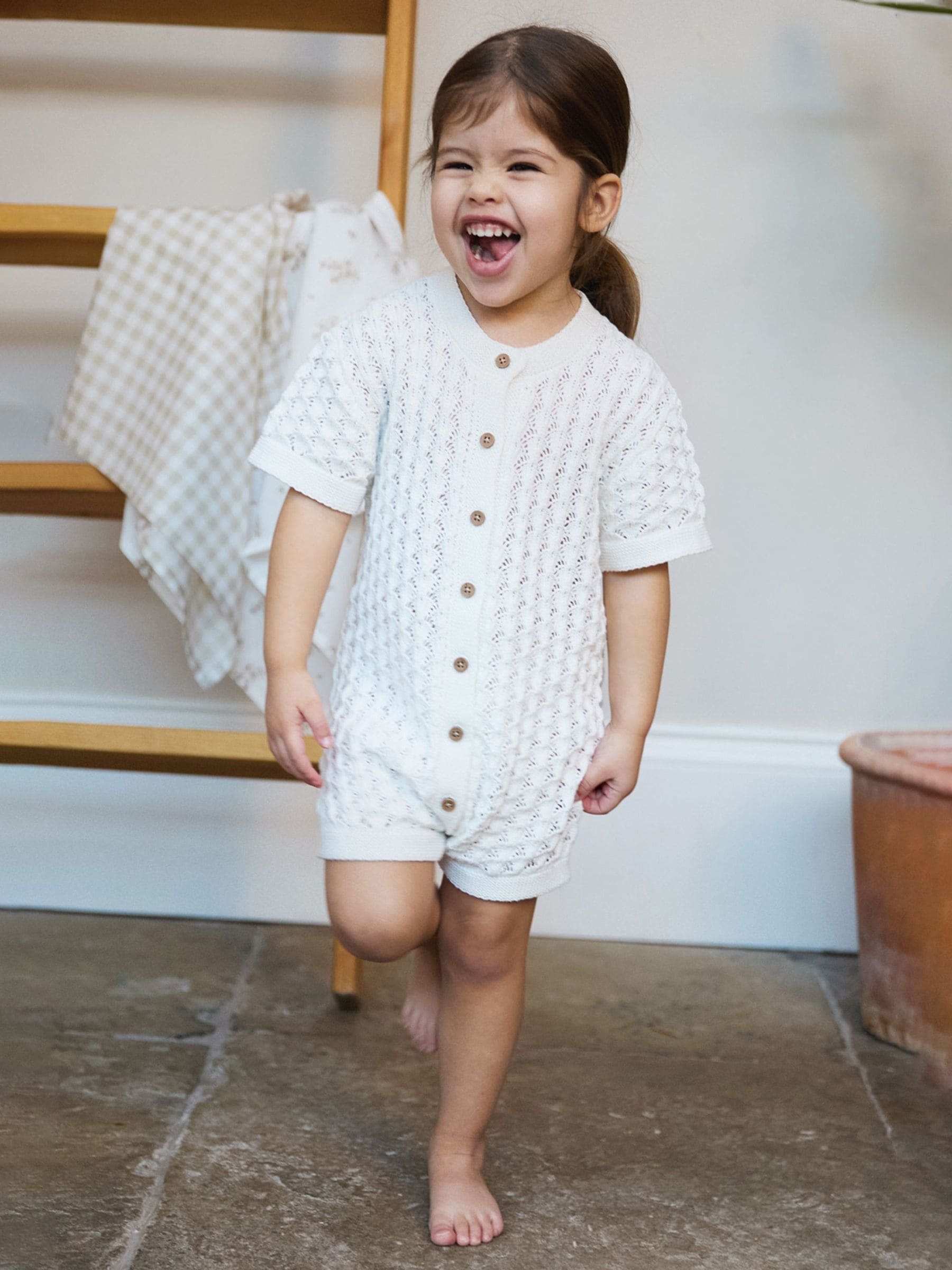 Wit - The Little Tailor Baby Scallop Design Pointelle Button Through 100% Cotton Romper