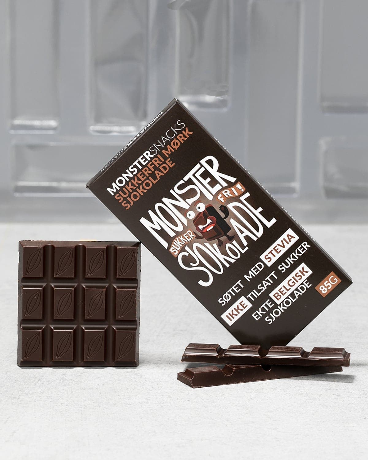 Monster Sukkerfri Belgisk Stevia Mørk Sjokolade 12x85g - PAKKETILBUD