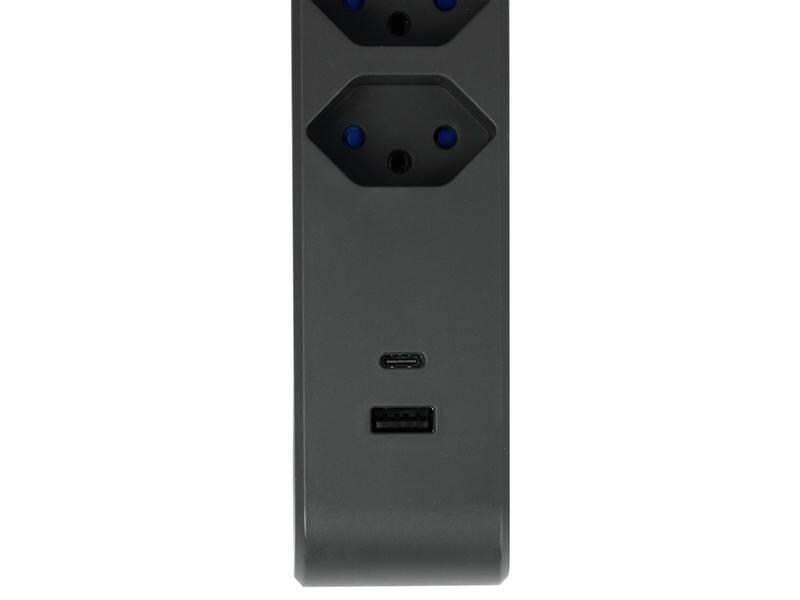 STEFFEN Steckdosenleiste IQ 6 x T13, USB-A C Anthrazit, 3 m Steckdosenleiste quer mit erhöhtem Berührungsschutz
