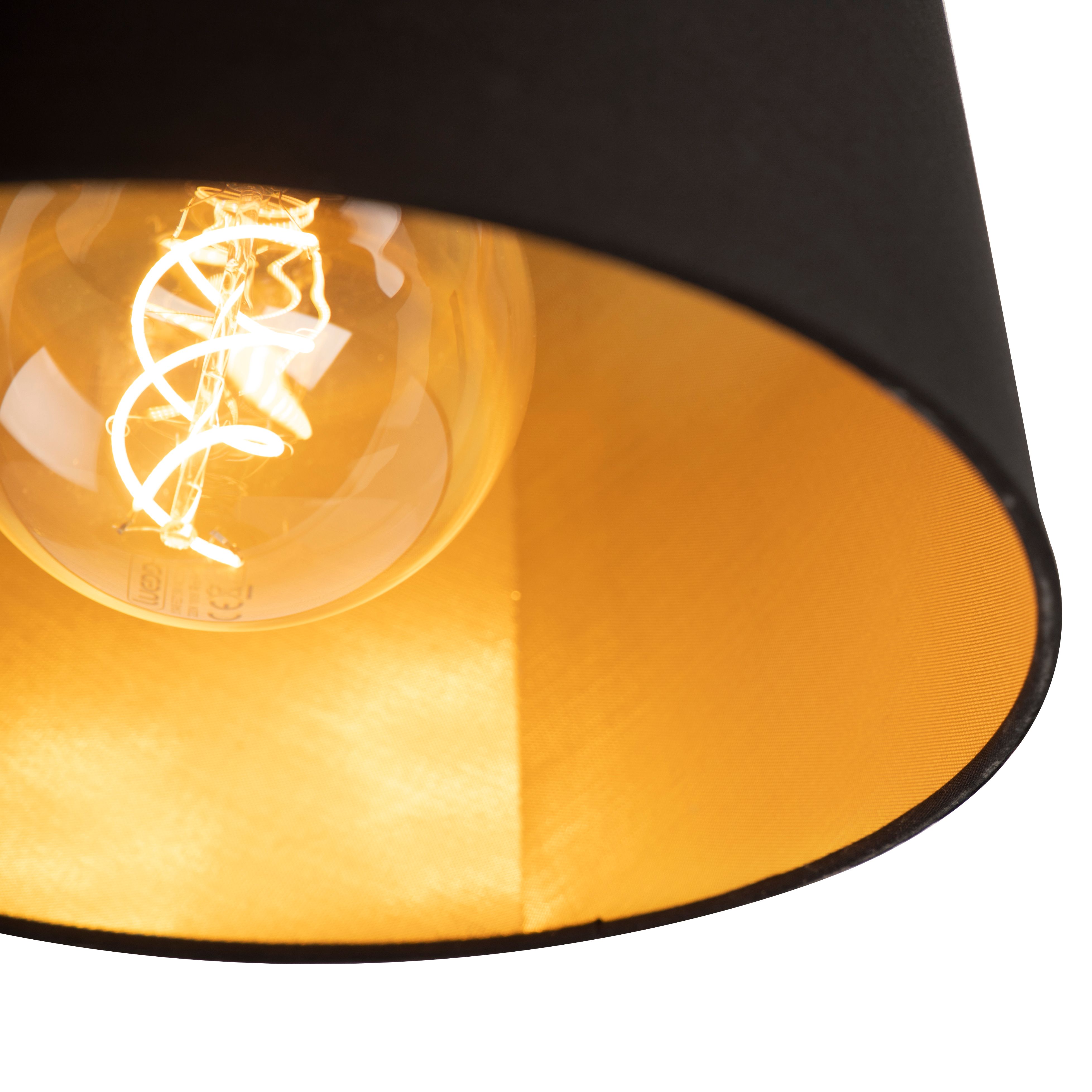 Plafondlamp met katoenen kap zwart met goud 25 cm - Combi zwart