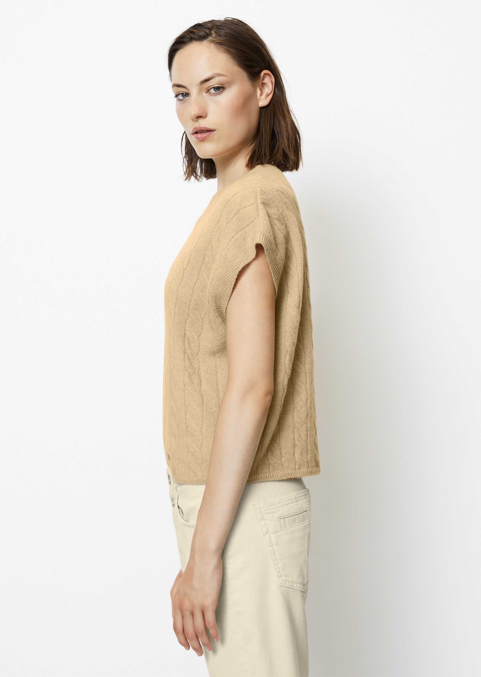 Ärmelloser Zopfmuster-Pullover loosemit luxuriöser Alpakawolle