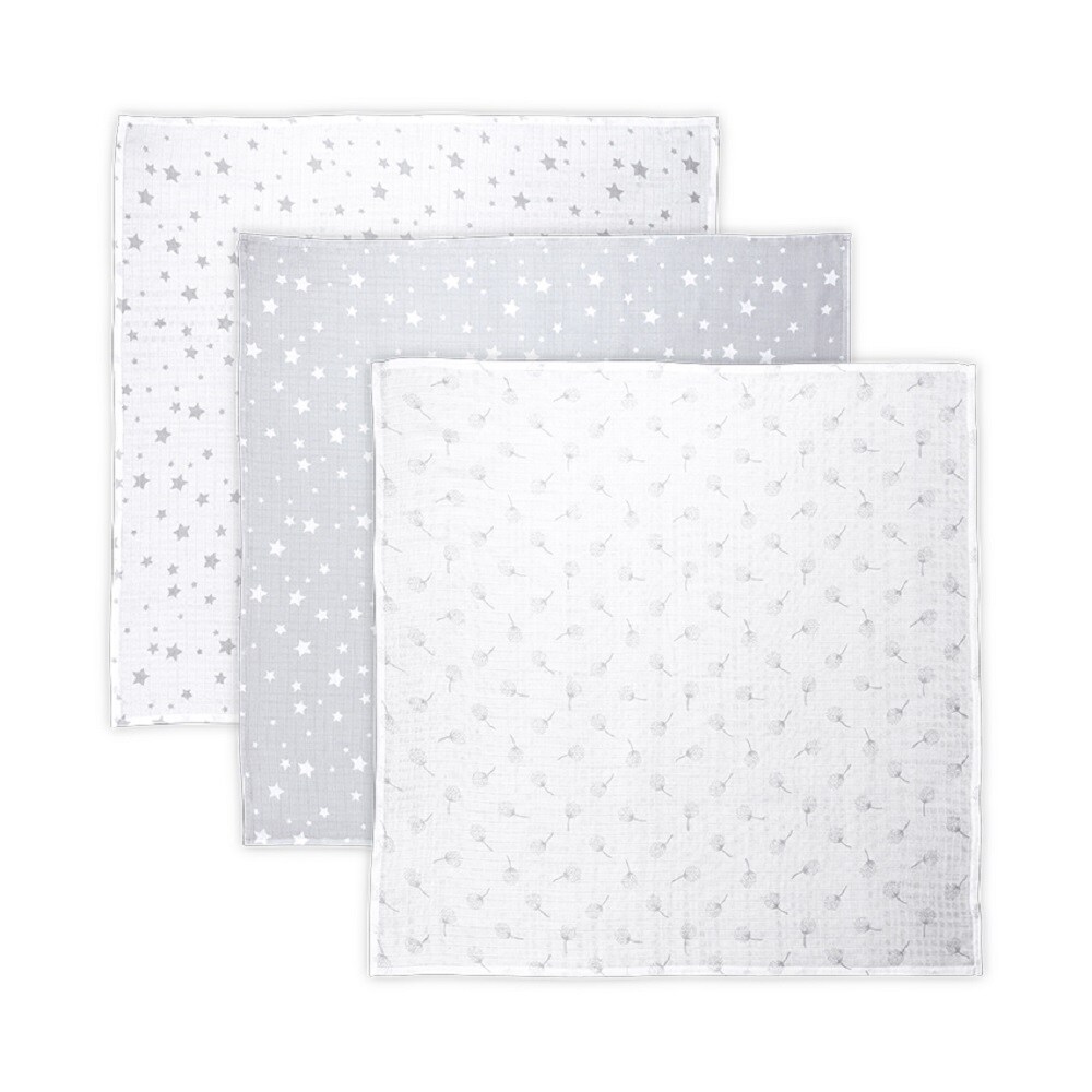 Lorelli Wickeldecke, Babydecke Trio, Größe 80 x 80 cm, 3er Set, 100% Baumwolle grau weiss