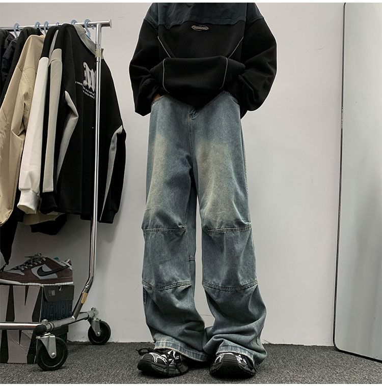 Whyessa - Mid Rise Washed Wide Leg Jeans