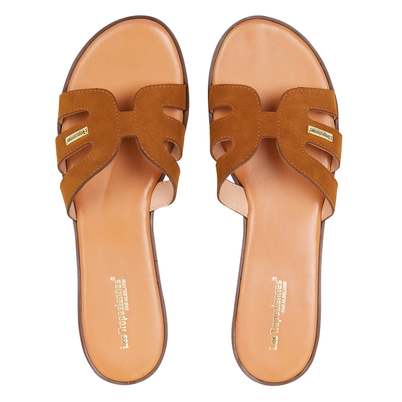 HAMIGA - Sandales plates en cuir velours | Marron