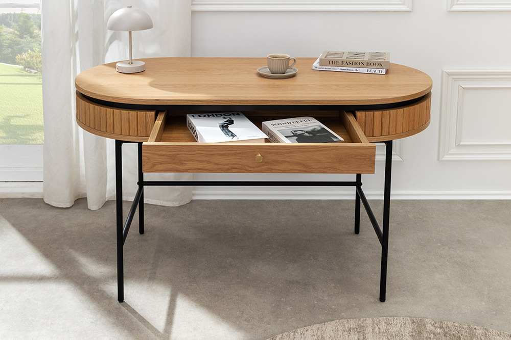 Moderner Schreibtisch ATELIER 120cm natur Eiche Konsolentisch schwarz mit Schublade