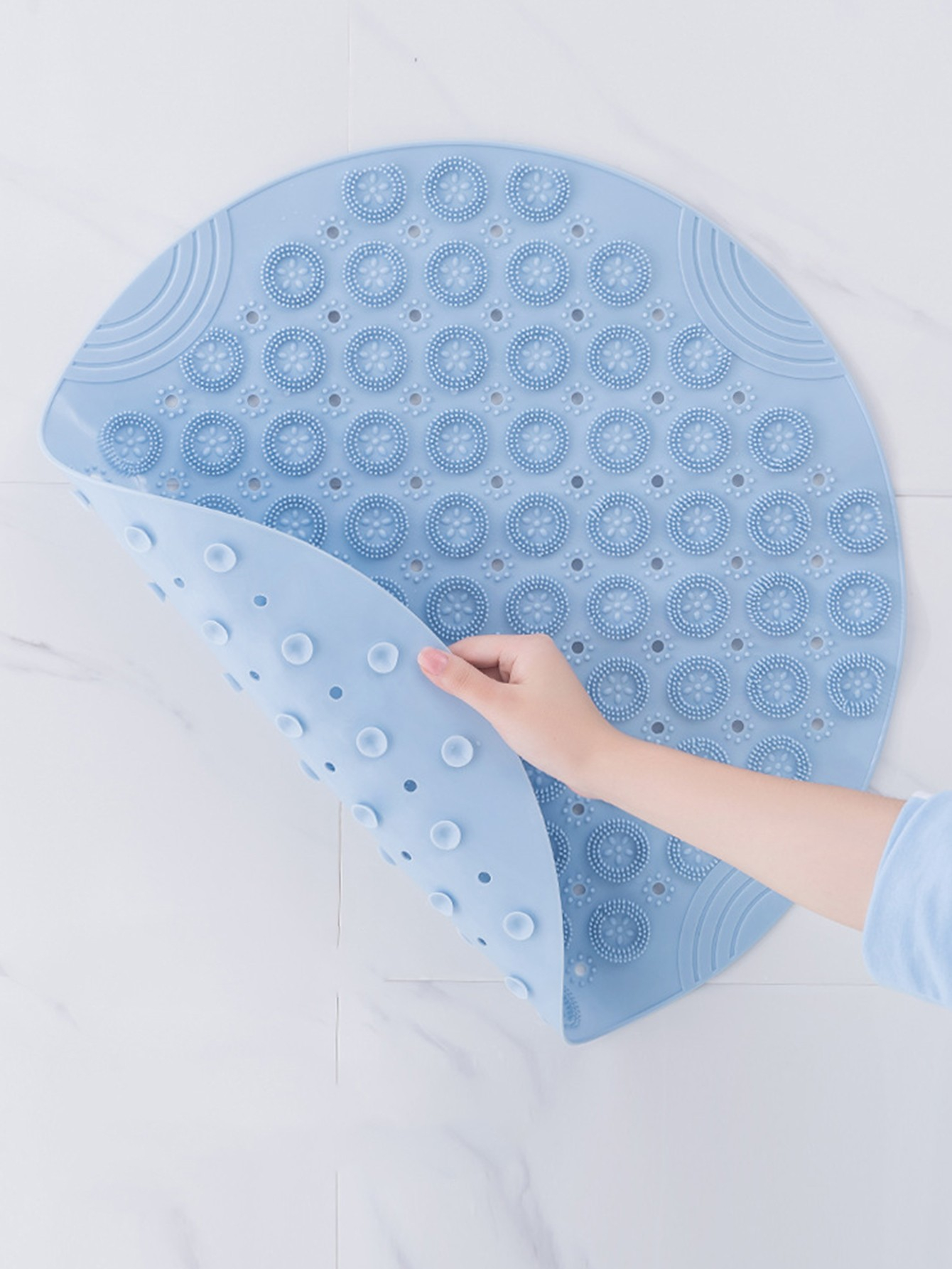(Ø55cm) Massage Anti-Rutsch Dusch Matte Badewannen Einlage mit Saugnäpfen - Blau