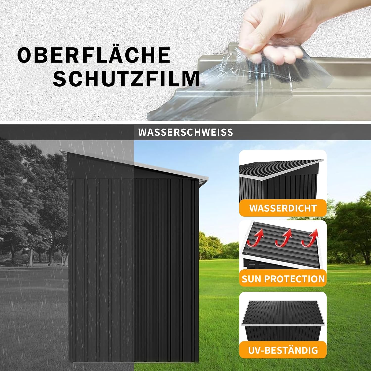 UDPATIO Metall Gartenhaus mit 5 m³ - 246 x 121 x 181 cm für den Außenbereich, Geräteschuppen, Fahrradgarage, Verzinkter Stahl mit Abschließbarer Tür für Hinterhof,Dunkelgrau