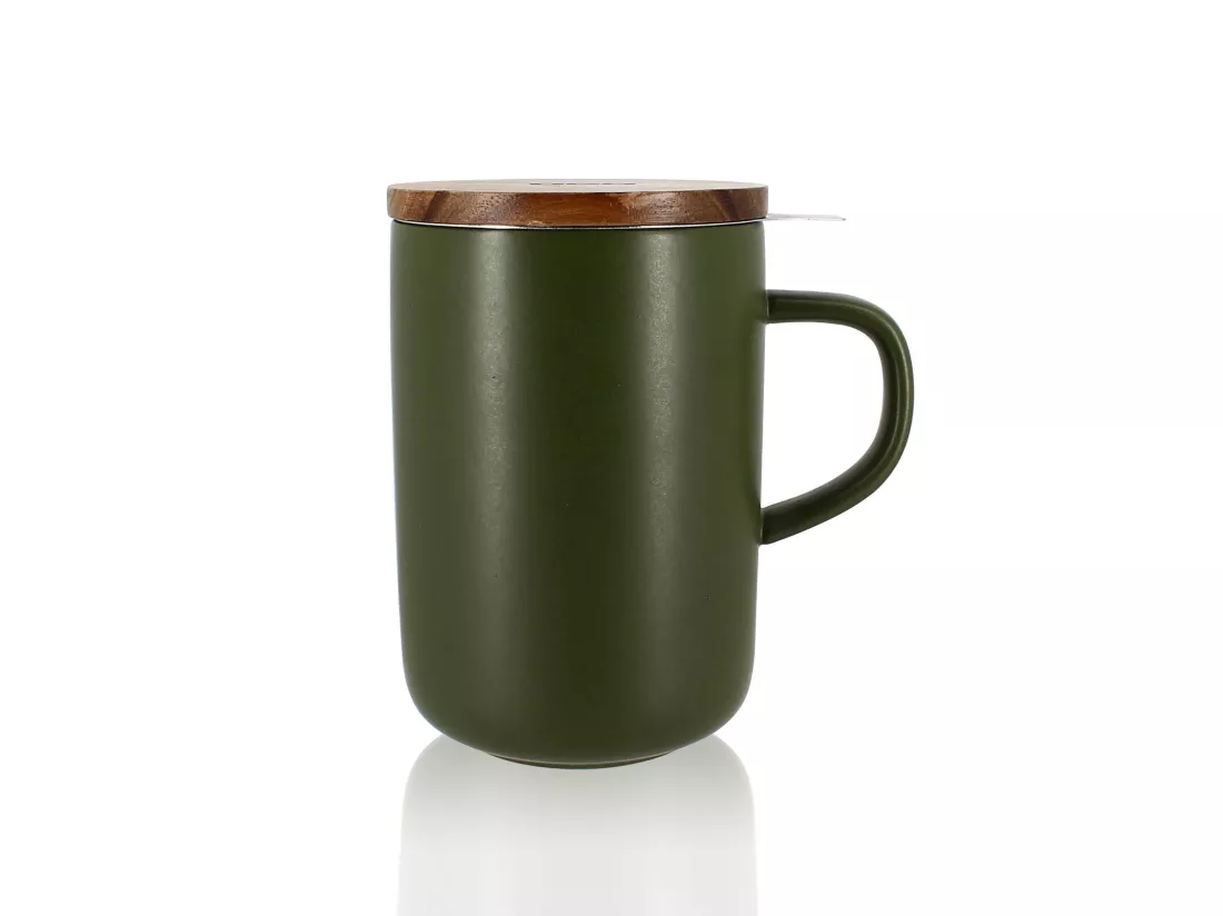 Ogo Living - Tisaniere Juliet Kaki En Gres Et Couvercle En Acacia De 475 Ml Ogo