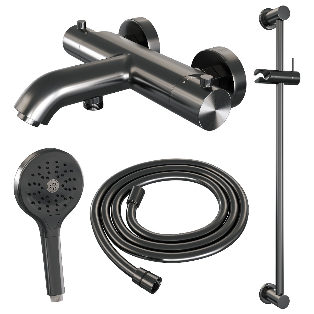 Brauer Gunmetal Edition thermostatische badkraan met glijstang en 3 standen handdouche gunmetal geborsteld PVD