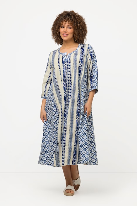 Kaftan, Ethnomuster, A-Linie, Tunika-Ausschnitt, 3/4-Arm