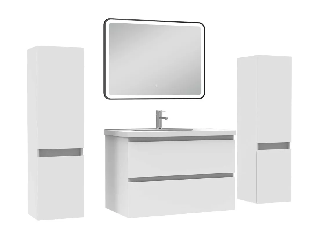 Meubles Salle de Bain 80cm avec colonne + miroir lumineux 3 couleurs blanc