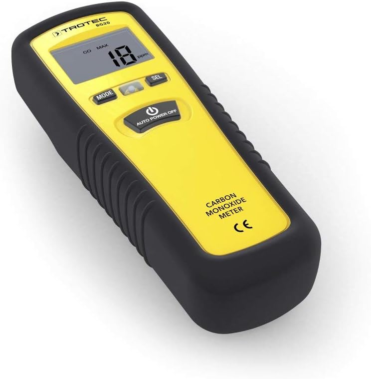 TROTEC BG20 Kohlenmonoxid-Messgerät Melder CO-Konzentrationen messen Messbereich 0 ppm bis 1.000 ppm Abschaltautomatik Speicher für zehn Messwerte einstellbare Alarmgrenzwerte