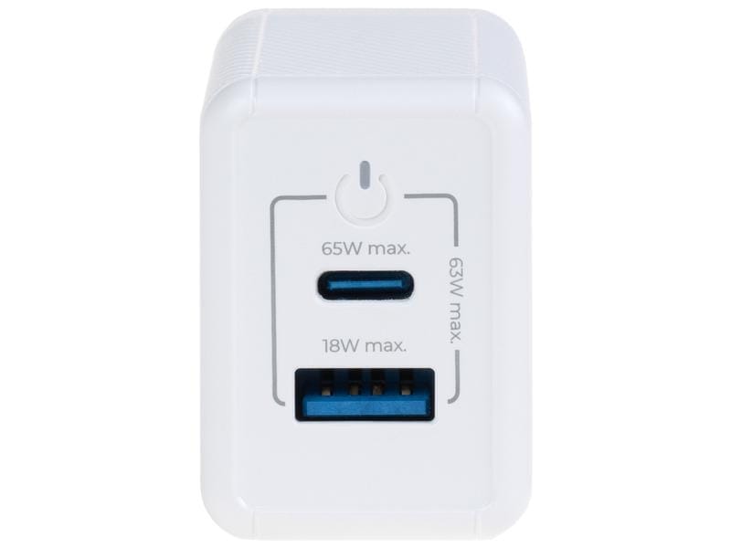 onit USB-Wandladegerät Dual QC4  65 W GaN Weiss Ladeadapter mit einem USB-C- und einem USB-A-Port