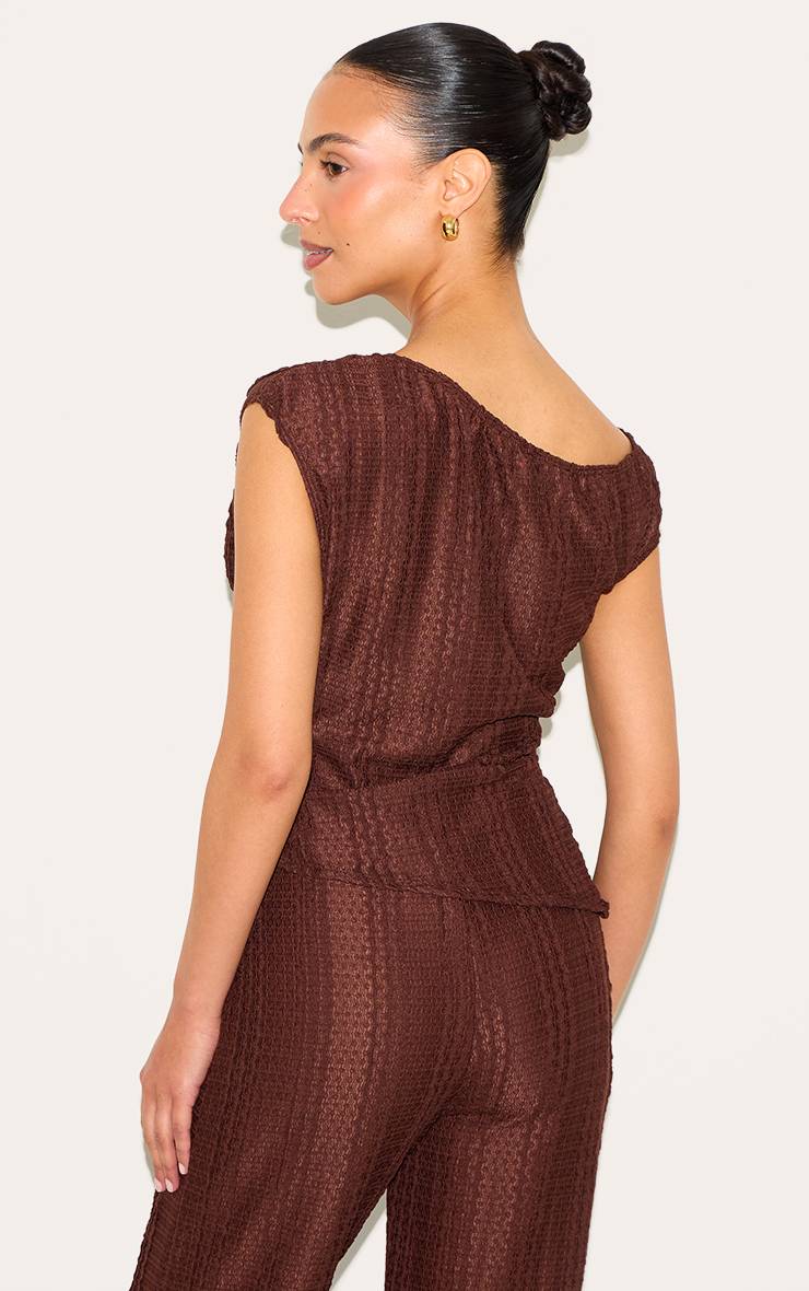 Chocolat Haut Épaule Dénudée Asymétrique Texturé Petite Taille Ensemble Coordonné