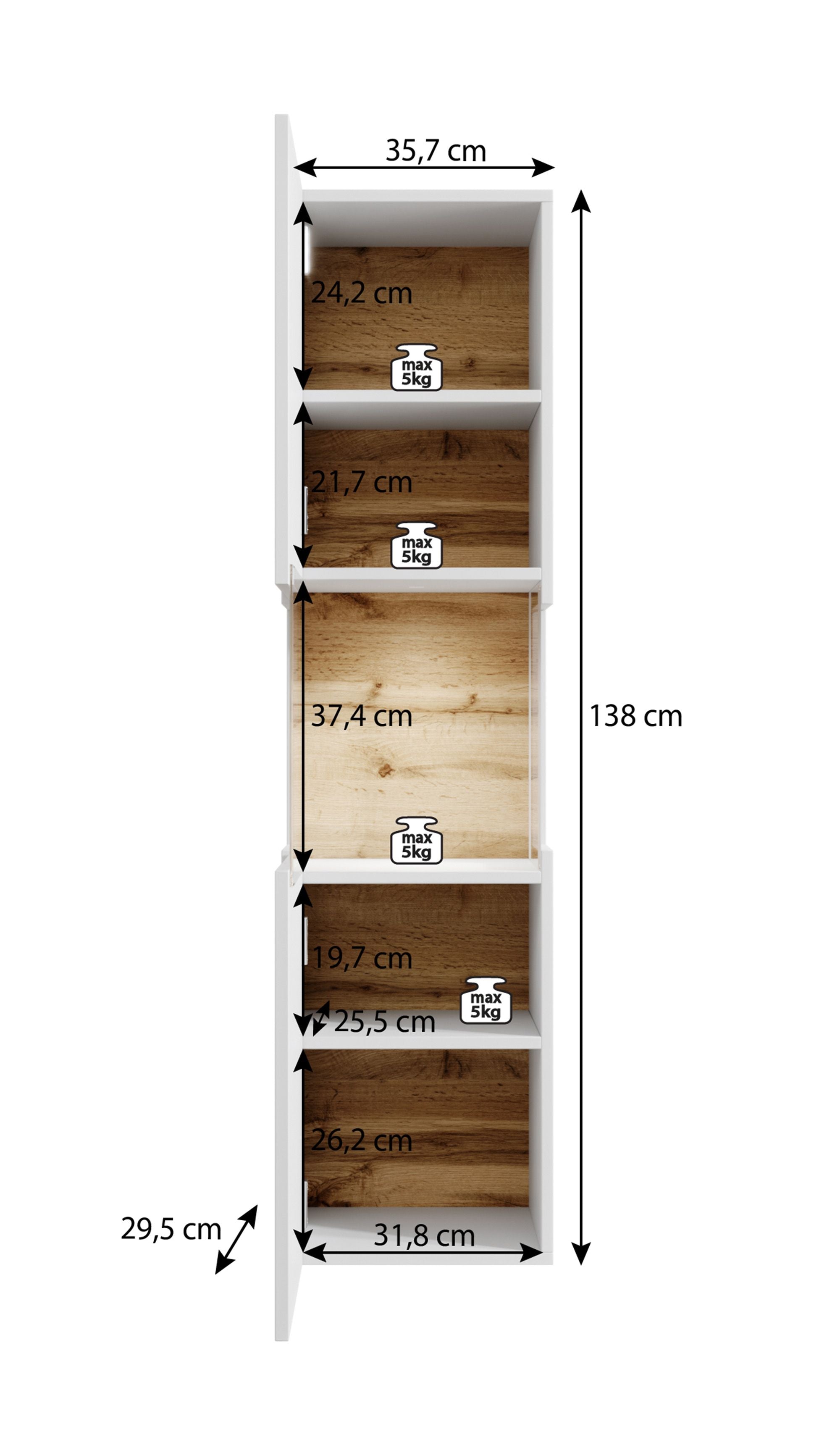 Asilento - Vitrinekast - Zwart - 36x30x138 cm