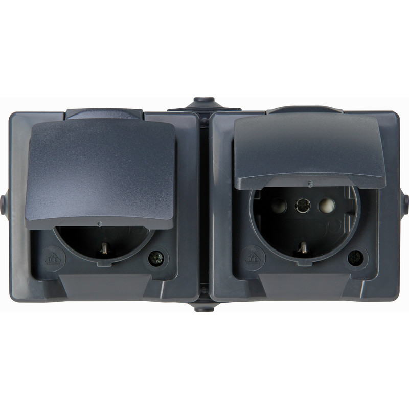 Kopp Nautic wandcontactdoos RA KV dubbel voorbedraad Mat antraciet IP44 horizontaal