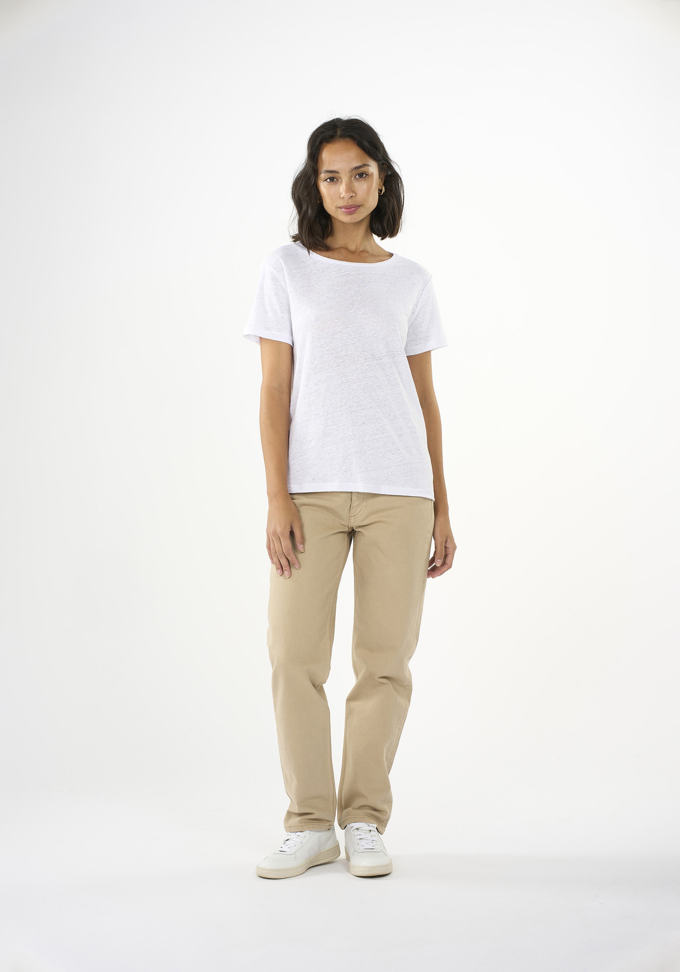 Knowledge Cotton Apparel Leinen-T-Shirt Reg Linen Bright White