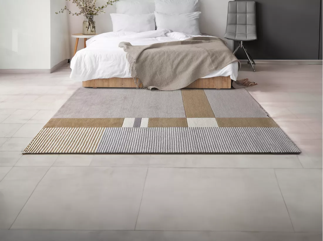 Tapis 100% laine fait à la main - 200 x 290 cm - 2200g/m2 - Gris et marron - NOURIA